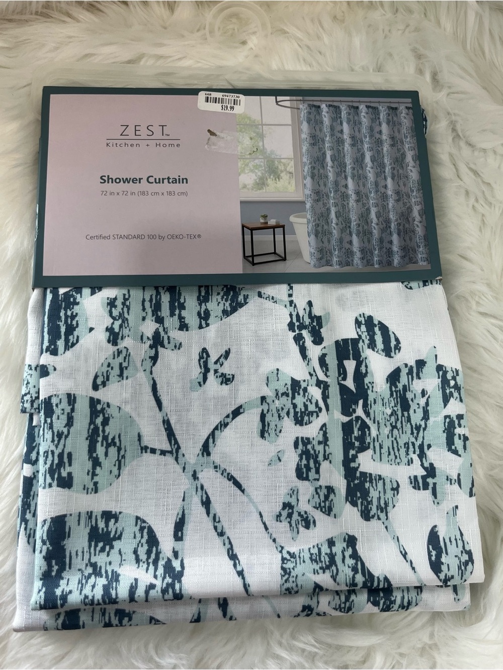 ZEST Kitchen + Home‎ Green & White Floral Shower Curtain 72x72